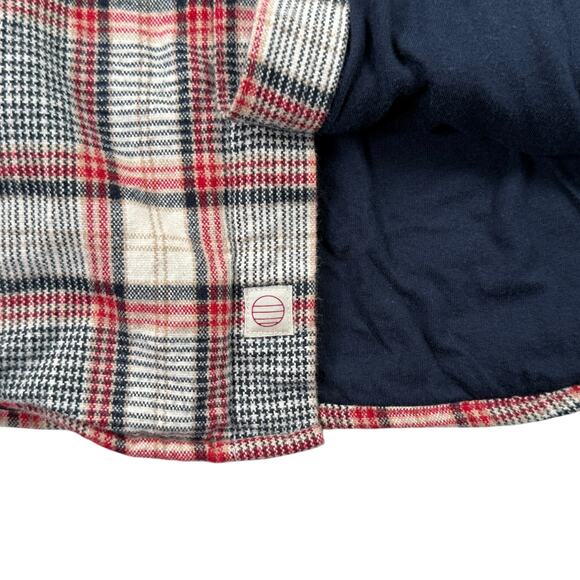 Marine Layer Mens Medium Red Gray Plaid Long Sleeve Flannel Overshirt - Picture 7 of 11